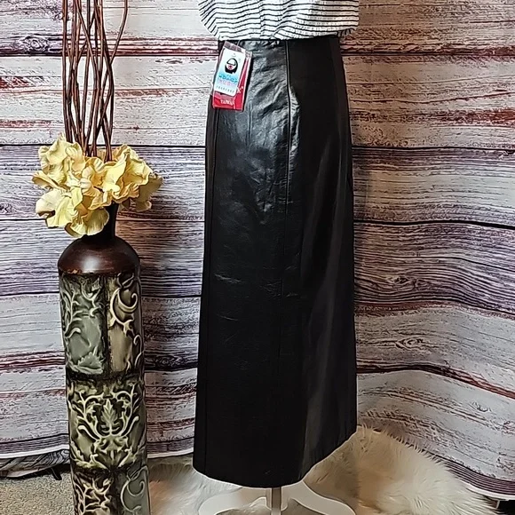 NWT YING DAK RHINESTONE 100% BLACK LEATHER LINED MAXI SKIRT - Picture 7 of 16